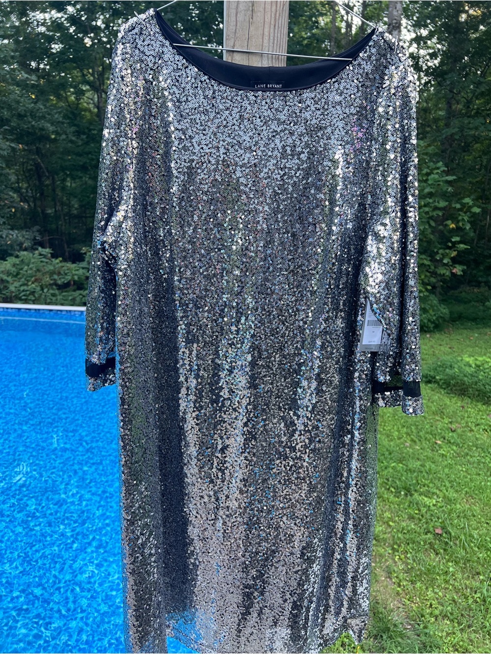 Lane Bryant Silver Sequin Long Sleeve Shift Dress